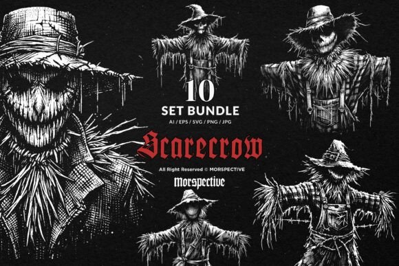 10 Bundle Dark Art Scarecrow Doll Scary: A Designer's Toolkit for Moody Aesthetics