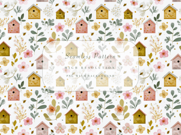 Bee House Seamless Pattern: A Pastel Dream for Spring Crafts