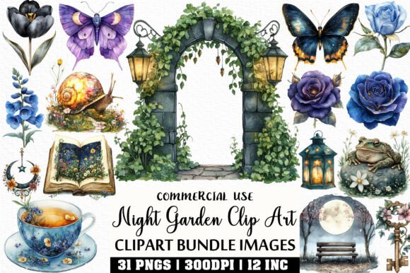 Bring Your Projects to Life with Watercolor Night Garden Clip Art