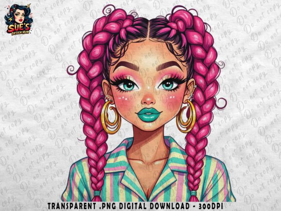 Candy Braids Girl | Teal Lips: A Bold Statement Graphic