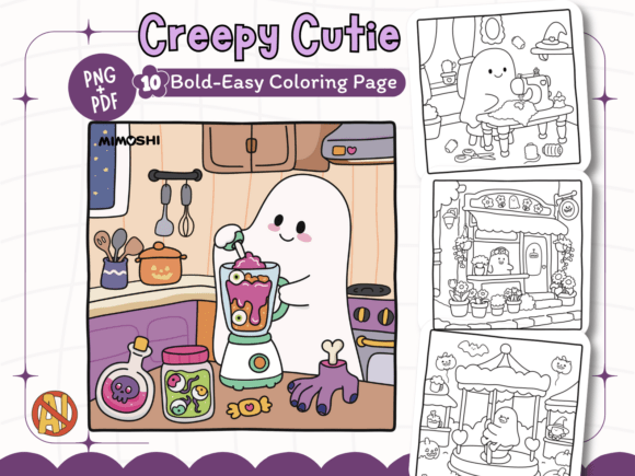 Creepy Cutie Halloween Coloring Pages: Spooky & Sweet Design Assets
