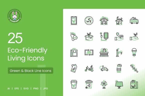 Eco-Friendly Living Green & Black Icons: Visual Storytelling for Sustainability