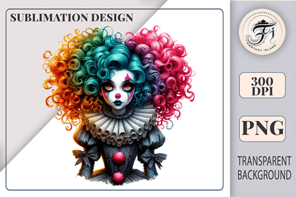 Embrace the Eerie Charm of Gothic Clown Girl Halloween Clipart PNG