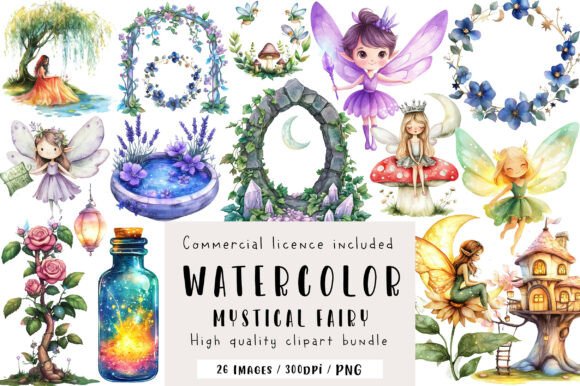 Enchanted Mystical Garden Fairy Clipart: Whimsical Design Assets