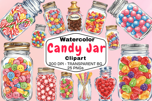 Enchanting Watercolor Candy Jar Clipart: A Sweet Design Asset