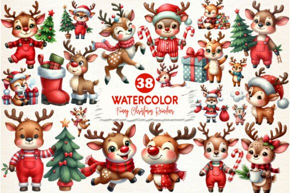 Funny Cute Christmas Reindeer Bundle: Festive Design Assets