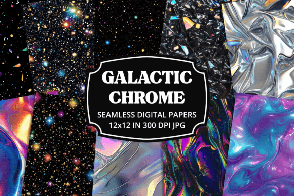 Galactic Chrome Glitter Textures Digital Paper