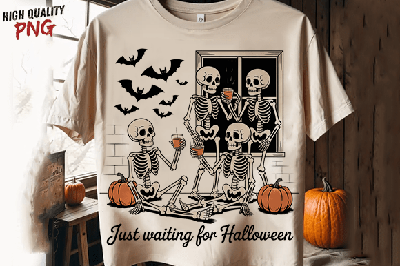 Just Waiting for Halloween Skeleton PNG: A Spooky Design Essential