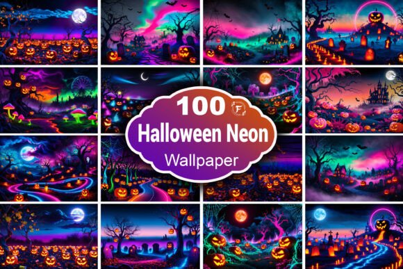 Neon Halloween Wallpaper: Electric Spookiness for Modern Designs